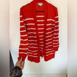 Old Navy Red and White Striped Open-Front Cardigan